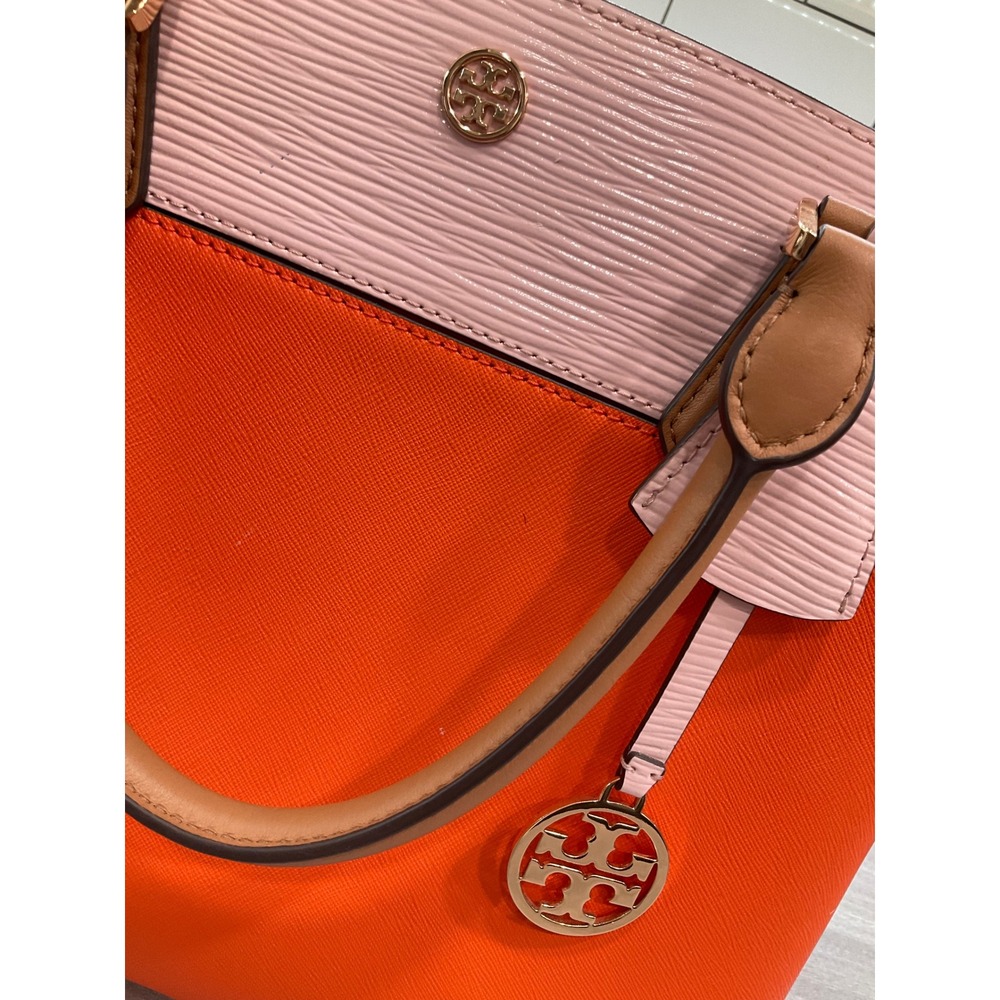 TORY BURCH ROBINSON ORANGE AND PINK COLOR BLOCK TOTE - Picture 11 of 12